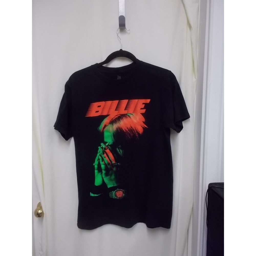 Billie Eilish 2021 LASH Music Graphic T-Shirt Black Neon Green Orange Size M